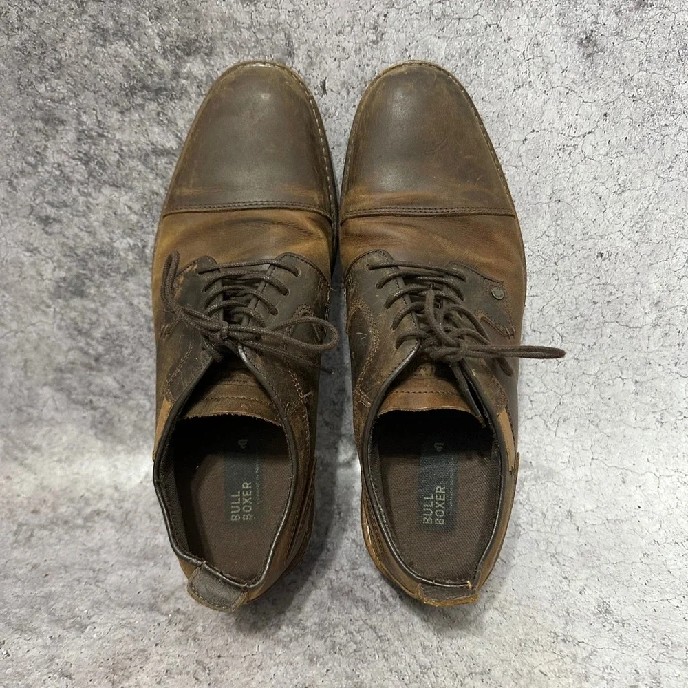 Bull Boxer Tapyn Oxford Mens Size 10 Brown Leather Cap Toe Distressed Lace Up